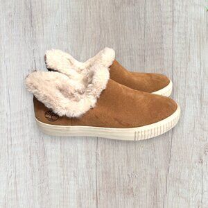 TIMBERLAND Skyla Bay Brown Faux Fur Lined Suede Slip On Sneaker Shoes Womens 7